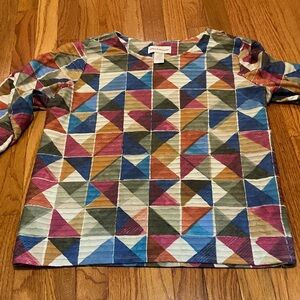 Alfred Dunner Multicolor 3/4 Sleeve~💙💛🩶